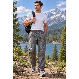 Gander Mountain Men's L Gray Nylon Outdoor Hiking Rain Pants Lightweight